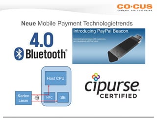 Neue Mobile Payment Technologietrends
Host CPU
SENFCKarten
Leser
 