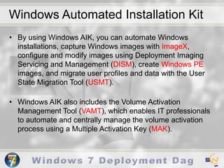 Imaging C.R.A.PDisk Controllers drivers (STOP 0x0000007B)HAL (Uniprocessor, Multiprocessor)x64 and x86 supportDisk and Partition SetupWindows UpdatesDrivers (Out-of-the-box, ‘to be connected’ hardware)Custom Registry SettingsApplicationsAMD and Intel support