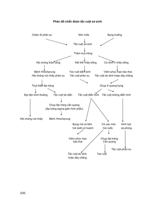206
Ph¸c ®å chÈn ®o¸n t¾c ruét s¬ sinh
ChËm ®i ph©n su N«n möa Bông tr−íng
T¾c ruét s¬ sinh
Th¨m trùc trµng
Héi chøng th¸o cèng KÕt thÓ nhÇy tr¾ng Cã dÝnh Ýt nhÇy tr¾ng
BÖnh Hirschprung Teo ruét bÈm sinh Viªm phóc m¹c bµo thai
Héi chøng nót nhÇy ph©n su T¾c ruét ph©n su T¾c ruét do dÝnh hoÆc d©y ch»ng
Thôt th¸o ®¹i trµng Chôp X quang bông
§¹i tiÖn b×nh th−êng T¾c ruét t¸i diÔn T¾c ruét ®iÓn h×nh T¾c ruét kh«ng ®iÓn h×nh
Chôp ®¹i trµng c¶n quang
(®¹i trµng sigma gi·n h×nh phÔu)
Héi chøng nót nhÇy BÖnh Hirschprung
Bông mê cã liÒm Cã c¸c møc H×nh bät
h¬i d−íi c¬ hoµnh h¬i n−íc xµ phßng
Viªm phóc m¹c Chôp ®¹i trµng
bµo thai C¶n quang
T¾c ruét ph©n su
T¾c ruét do dÝnh Teo ruét
hoÆc d©y ch»ng
 