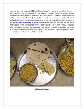 NGO in Odisha Serving Wholesome Meals Every Day | PDF