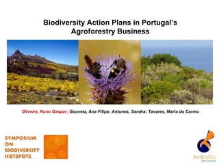 Biodiversity Action Plans in Portugal’s
Agroforestry Business
Oliveira, Nuno Gaspar; Gouveia, Ana Filipa; Antunes, Sandra; Tavares, Maria do Carmo
 