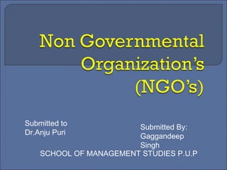 Submitted to
Dr.Anju Puri
Submitted By:
Gaggandeep
Singh
SCHOOL OF MANAGEMENT STUDIES P.U.P
 