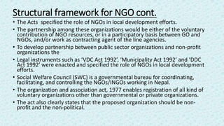 • The Acts specified the role of NGOs in local development efforts.
• The partnership among these organizations would be e...