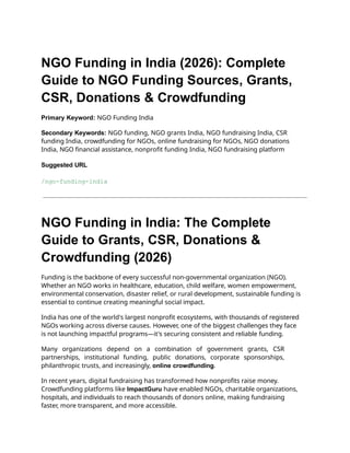 Comprehensive 2026 Guide to NGO Funding Sources in India | PPTX
