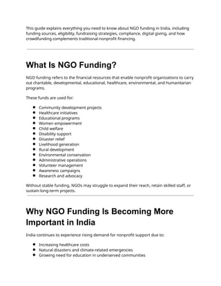 Comprehensive 2026 Guide to NGO Funding Sources in India | PPTX