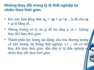 Nh?ngthay??itrongt?l?th?tnghi?pt?nhintheoth?igian.Khi??ctnh??ngth?cun =  (? + z) /   , ta??cho (? + z)lh?ngs?. Nh?ngkh?ngcl? do g?? tin r?ng ? vz kh?ngthay??itheoth?igian. Thnhph?nl?cl??nglao??ng, c?utrcth??ngl??ngv?ti?nl??ng, h?th?ngth?tnghi?p, v.v r?tcth?thay??itheoth?igian, d?n??nt?l?th?tnghi?pt?nhinthay??itheoth?igian.