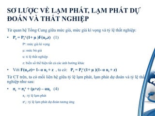 S? L??C V? L?M PH?T, L?M PH?T D? ?O?N V? TH?T NGHI?PT?quanh?T?ngCunggi?am?cgi, m?cgikv?ngvt?l?th?tnghi?p:Pt = Pte(1+ ? )F(ut,z)	(1)	Pe: m?cgikv?ng?: m?cbgiu: t?l?th?tnghi?pz: bi?ns?th?hi?nt?tc?cc?nhh??ngkhcV?iF(ut,z)= 1-  ut+ z  , tac:   Pt = Pte(1+ ? )(1-  ut+ z)T? CT trn, tacm?ilinh?gi?at?l?l?mpht, l?mphtd??onvt?l?th?tnghi?pnh?sau: t  = te + (?+z) C ut	(4)t : t?l?l?mphtet : t?l?l?mphtd??ont??ng?ng