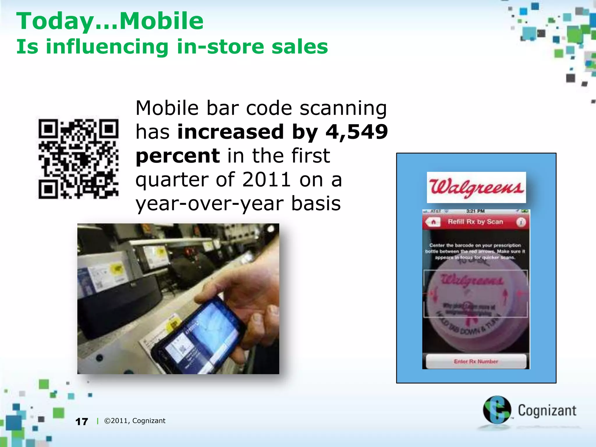 12Today…The Web In-store pick-up encourages additional purchases24.2%12.1%13.1%15.2%In-Store Pickup of Web GoodsUp-to-date tech in place      | Started but not finishedWill start in next 12 months | Will start in next 12- 24 months40% of orders at BestBuy.com are picked up in its storesWhen Lowe’s customers pick-up an item ordered online, about one-third of shoppers also make additional store purchasesSource: 2011 Retail Tech Trends Study