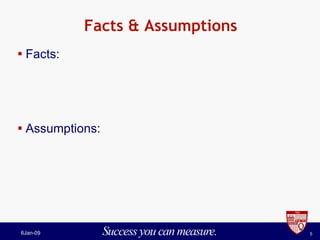 Facts & Assumptions Facts: Assumptions: 