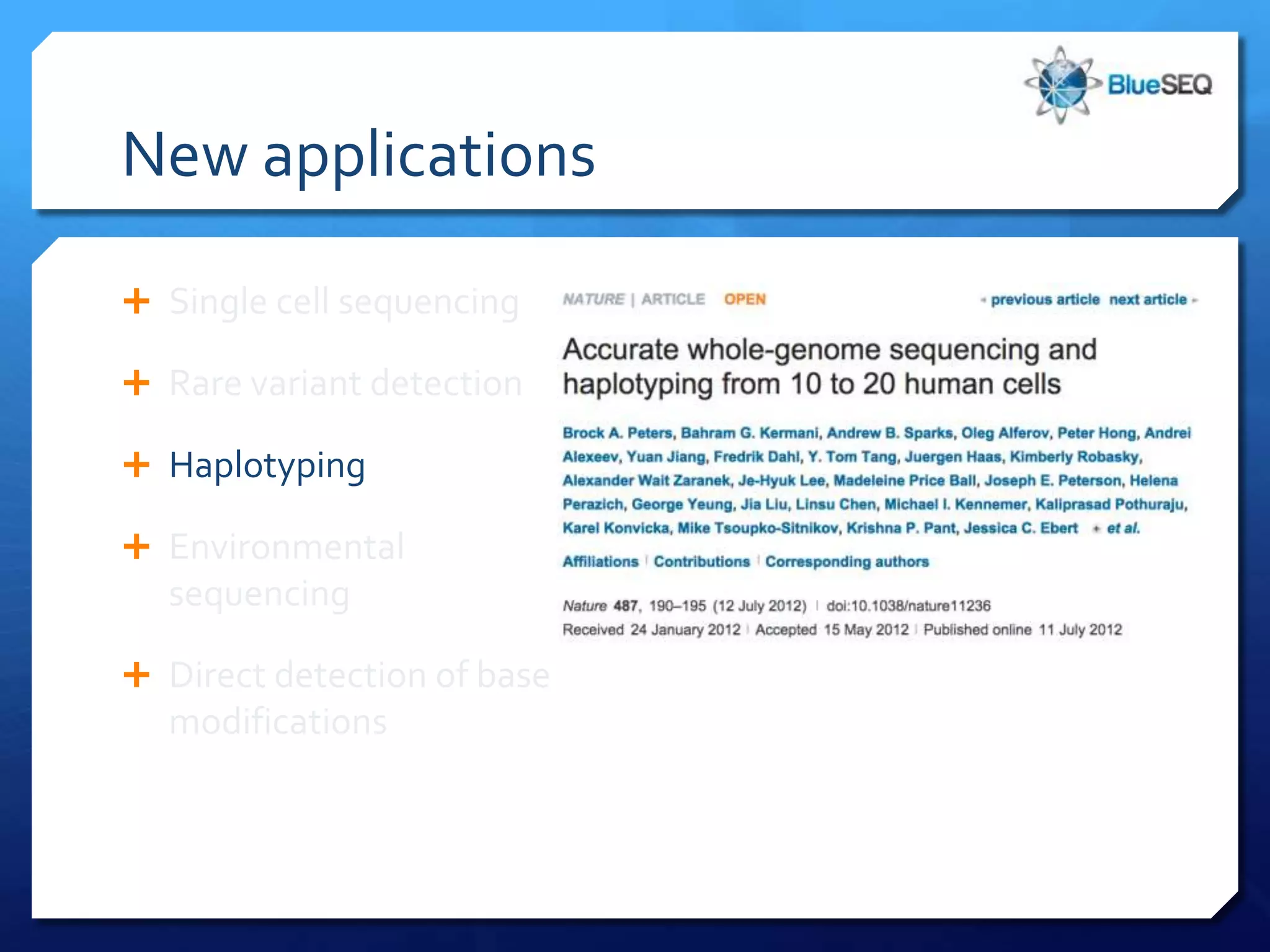 New applications





 Haplotyping





 