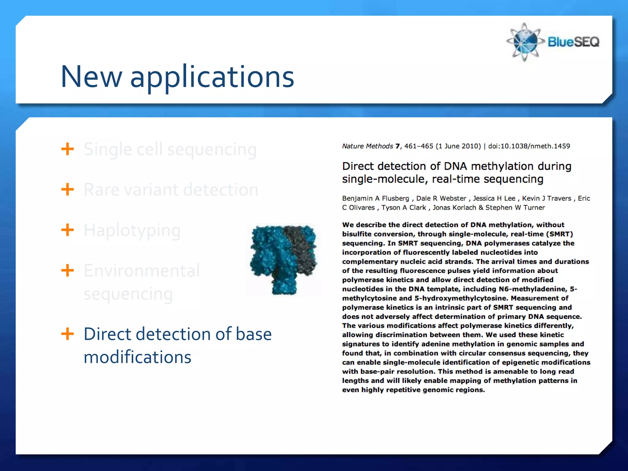New applications










 Direct detection of base
    modifications
 