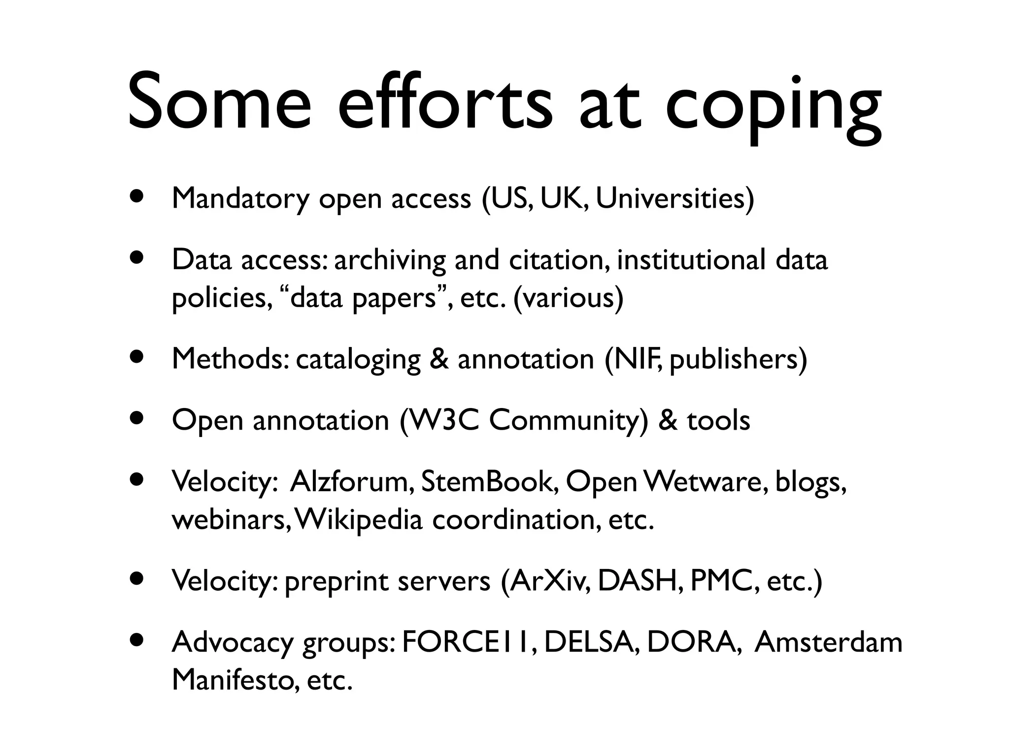 Not to mention...
• Closed access publishing model
• Walled garden systems,
• Text mining & remixing prohibitions, and
• Insane rising costs imposed on libraries.
• Open access publishing model
• Researcher cost burden unaccounted for
by funding agencies.
 