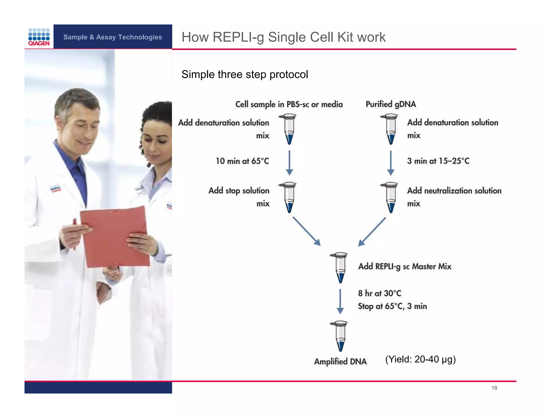 Sample & Assay Technologies
How REPLI-g Single Cell Kit work
Simple three step protocol
(Yield: 20-40 µg)
18