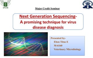 Next Generation Sequencing-
A promising technique for virus
disease diagnosis
Presented by-
Eben Titus E
M-6160
Veterinary Microbiology
Major Credit Seminar
 