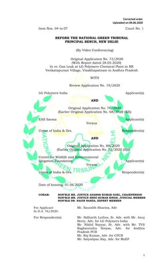 1
Item Nos. 04 to 07 Court No. 1
BEFORE THE NATIONAL GREEN TRIBUNAL
PRINCIPAL BENCH, NEW DELHI
(By Video Conferencing)
Ori...