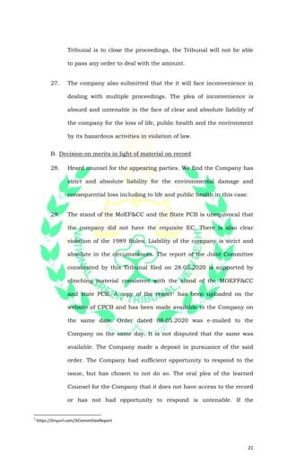 21
Tribunal is to close the proceedings, the Tribunal will not be able
to pass any order to deal with the amount.
27. The ...