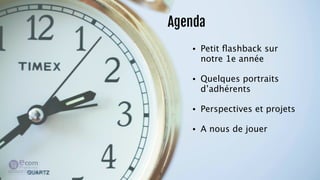 Agenda 
• Petit flashback sur 
notre 1e année 
• Quelques portraits 
d’adhérents 
• Perspectives et projets 
• A nous de jouer 
3 
 