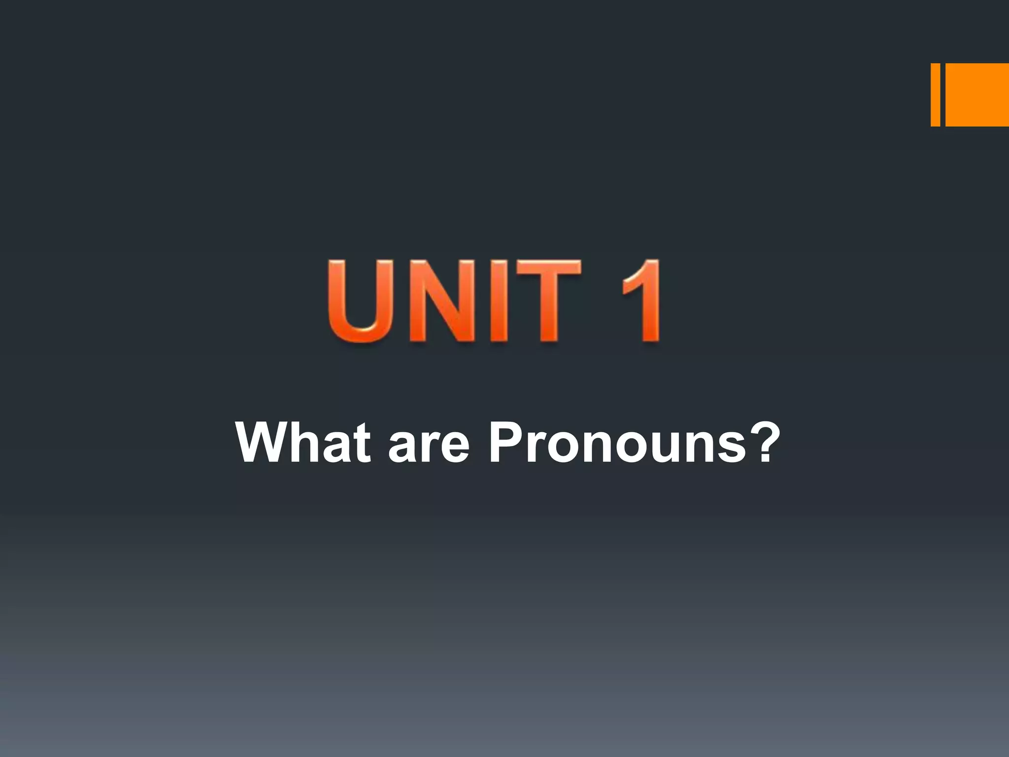 Lesson Outline
We have been learning about Parts of Speech this past few weeks
and have covered Noun and Verb. This week, our focus turns to
Pronoun.
Similar to other weeks, there are activity worksheets that you must
complete at the end of this lesson.

 