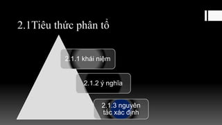 2.1Tiêu thức phân tổ
2.1.1 khái niệm
2.1.2 ý nghĩa
2.1.3 nguyên
tắc xác định
 