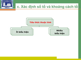 L O G O c. Xác định số tổ và khoảng cách tổ
Tiêu thức thuộc tính
Ít biểu hiện
Nhiều
biểu hiện
 