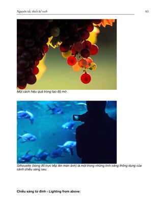Nguyên tắc thiết kế web 63
Một cách hiệu quả trong tạo độ mờ .
Silhouette (bóng đổ trực tiếp lên màn ảnh) là một trong những tính năng thông dụng của
cảnh chiếu sáng sau.
Chiếu sáng từ đỉnh - Lighting from above:
 