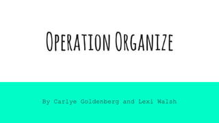 OperationOrganize
By Carlye Goldenberg and Lexi Walsh
 