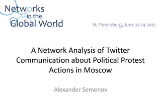 A Network Analysis of Twitter
Communication about Political Protest
        Actions in Moscow

          Alexander Semenov
 