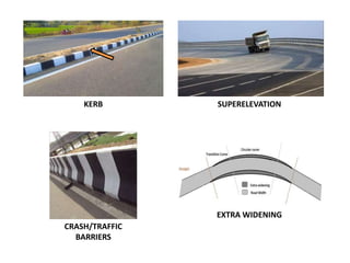 SUPERELEVATIONKERB
EXTRA WIDENING
CRASH/TRAFFIC
BARRIERS
 