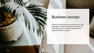 Business concept
Using our next-generation data architecture, we help
organisations virtually manage agile workflows. We
thrive because of our market knowledge and the
great team behind our product.
20XX Contoso business plan 8
 
