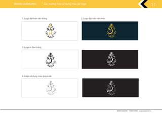 BRAND GUIDELINES - THANH HƯƠNG wwww.rubee.com.vn
11BRAND GUIDELINES Các trường hợp sử dụng màu sắc logo
1. Logo đặt trên nền trắng 2. Logo đặt trên nền màu
3. Logo in đen trắng
4. Logo sử dụng màu grayscale
 