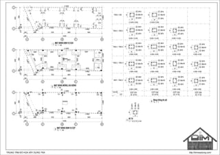 A A' B C D
1
2
600 14300
3594
148104
204
373
4050
600 2980 3720 2600 5000
L=4819
L=1000
L=800
L=3636 L=2902 L=4862
L=4050
L=14900
600
600
600
500600
450 350350 450
600
600
600
6005O0
450350450 350
450
76O
600
127
701
1
2 3 4 5 6 7 8
9
500 600
10
1113 1215 141617
5O0 600
A A' B C D
1
2
600 14300
3594
148104
204
373
4050
600 2980 3720 2600 5000
L=4819
L=1000
L=800
L=3636 L=2902 L=4862
L=4050
L=14900
M01A M01 M01
M02
M02
M01M01M03
M04
GM04
GM03
GM01 GM01 GM01
ĐK01
GM03
GM03
ĐK02
ĐK03
GM03
GM02
GM02
A A' B C D
1
2
600 14300
3594
148104
204
373
4050
600 2980 3720 2600 5000
L=4819
L=1000
L=800
L=3636 L=2902 L=4862
L=4050
L=14900
202
250
100
100
200
200
200
200
100
200
100
200
200
300
200
200
100
200
200
100
200
200
200
100
200
200
300
C03
C02 C01 C01 C02
C02
C01C01
C02
C04
CỘT C01
(SL: 04 CK)
CỘT C02
(SL: 04 CK)CỘT
CAO ĐỘ
MSHT - TẦNG 2
TẦNG 2 - TẦNG 3
CỘT C03
(SL: 01 CK)
CỘT C04
(SL: 01 CK)
TẦNG 3 - TẦNG 4
TẦNG 4 - TẦNG 5
TẦNG 5 - MÁI
-0.200~+2.950
+2.950~+5.650
+5.650~+9.050
+9.050~+12.450
+12.450!+12.850
-0.200~+2.950
+2.950~+5.650
+5.650~+9.050
+9.050~+12.450
+12.450!+12.850
-0.200~+2.950
+2.950~+5.650
+5.650~+9.050
+9.050~+12.450
-0.200~+2.950
+2.950~+5.650
+5.650~+9.050
300
200
07 Ø6a150
06 3Ø20
06 3Ø20
01 Ø6a150
03 3Ø20
03 3Ø20
300
200
01 Ø6a150
02 3Ø18
02 3Ø18
300
200
04 Ø6a150
02 3Ø18
02 3Ø18
250
200
04 Ø6a150
05 2Ø18
05 2Ø18
250
200
03 Ø6a150
02 3Ø18
02 3Ø18300
200
03 Ø6a150
04 3Ø18
04 3Ø18
300
200
03 Ø6a150
05 3Ø16
05 3Ø16
300
200
01 Ø6a150
06 3Ø16
06 3Ø16
250
200
01 Ø6a150
07 2Ø16
07 2Ø16
250
200
200
250
07 Ø6a150
06 2Ø18
06 2Ø18
01 Ø6a150
02 2Ø18
02 2Ø18
200
250
03 2Ø16
03 2Ø16
04 Ø6a150
200
200
04 Ø6a150
05 2Ø16
05 2Ø16
200
200
200
200
02 Ø6a150
01 2Ø18
01 2Ø18
01 Ø6a150
02 2Ø16
02 2Ø16
200
200
01 Ø6a150
03 2Ø16
03 2Ø16
200
200
01Ø6a150
022Ø14
022Ø14
200
200
TRUNG TÂM ĐỒ HỌA XÂY DỰNG TNX http://bimxaydung.com/
TL: 1 : 100
MẶT BẰNG ĐỊNH VỊ CỌC
1
TL: 1 : 100
MẶT BẰNG MÓNG, ĐÀ KIỀNG
2
TL: 1 : 100
MẶT BẰNG ĐỊNH VỊ CỘT
3
TL: 1 : 1
Bảng thống kê cột
4
TL: 1 : 25_SL:1CK_L=3.4M
BT.T5
22
 