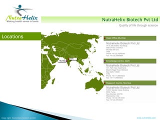 NutraHelix Biotech Pvt Ltd
                                               Quality of life through science


Locations




Copy right NutraHelix biotech pvt.ltd                        www.nutrahelix.com
 
