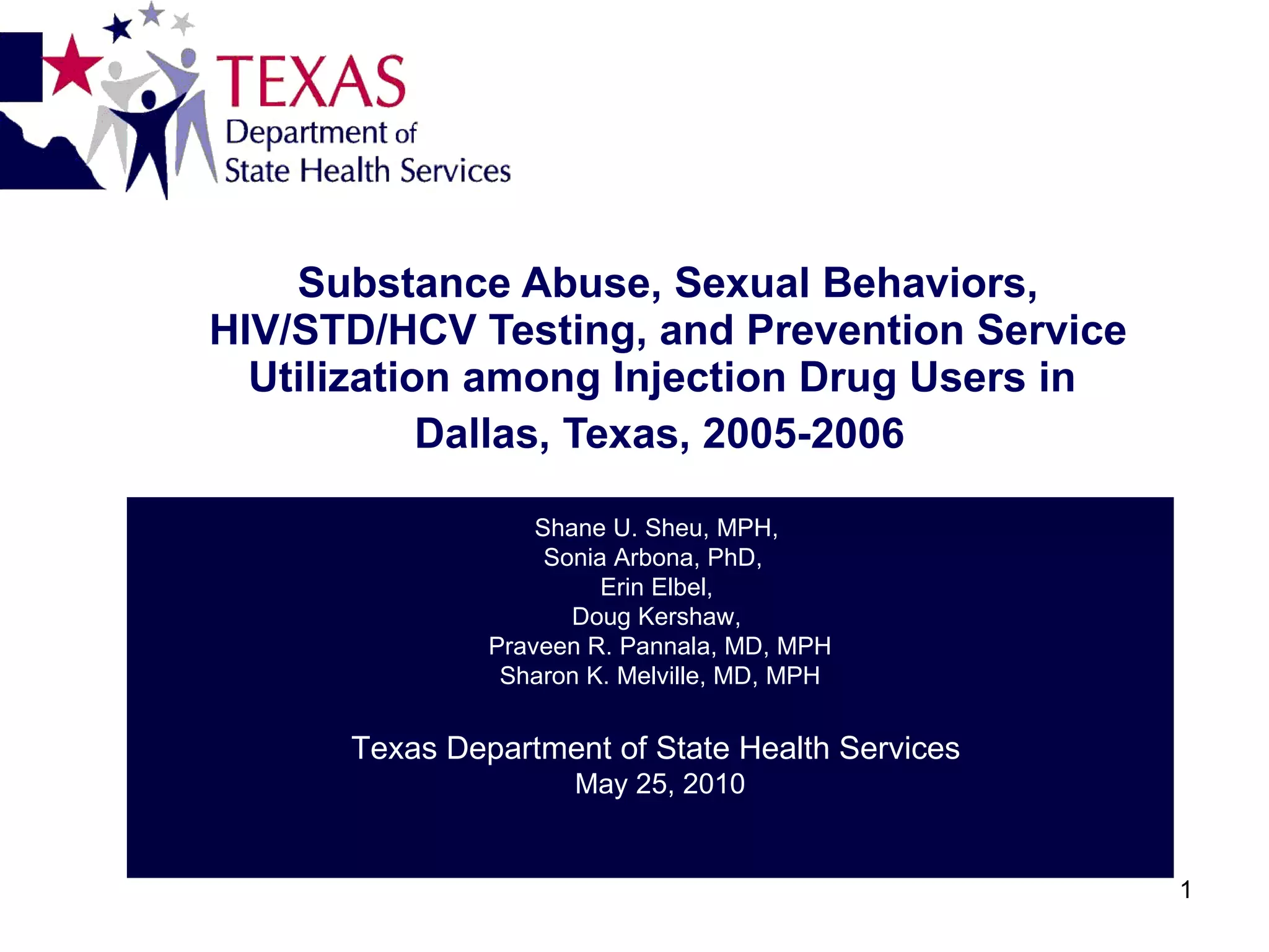 Substance Abuse, Sexual Behaviors, HIV/STD/HCV Testing, and Prevention