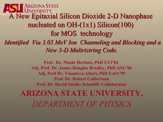A New Epitaxial Silicon Dioxide 2-D Nanophase  nucleated on OH-(1x1) Silicon(100)  for MOS  technology   Identified  Via 3.05 MeV Ion  Channeling and Blocking and a New 3-D Multristring Code. ,[object Object],[object Object],[object Object],[object Object],[object Object],[object Object],[object Object]