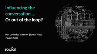 Influencing the
conversation….
Or out of the loop?
Ben Lowndes, Director (South West)
7June 2018
 