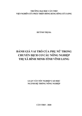 Đánh giá vai trò của phụ nữ trong chuyển dịch cơ cấu nông nghiệp thị xã ...