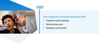 1997
Start Programma Individuele Nascholing (PIN)
• Papieren reader (boekje)
• Verstuurd per post
• Eindtoets via formulier
 
