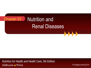 Nutrition for Health and Health Care, 5th Edition
DeBruyne ■ Pinna © Cengage Learning 2014
Nutrition and
Renal Diseases
Chapter 22
 