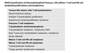 WHO Classification of Haematolymphoid Tumours, 5th edition: T-cell and NK-cell
lymphoid proliferations and lymphomas.