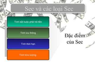 Sec và các loại Sec
Tính bắt buộc phải trả tiền
Tính lưu thông
Tính thời hạn
Đặc điểm
của Sec
Tính trừu tượng
 