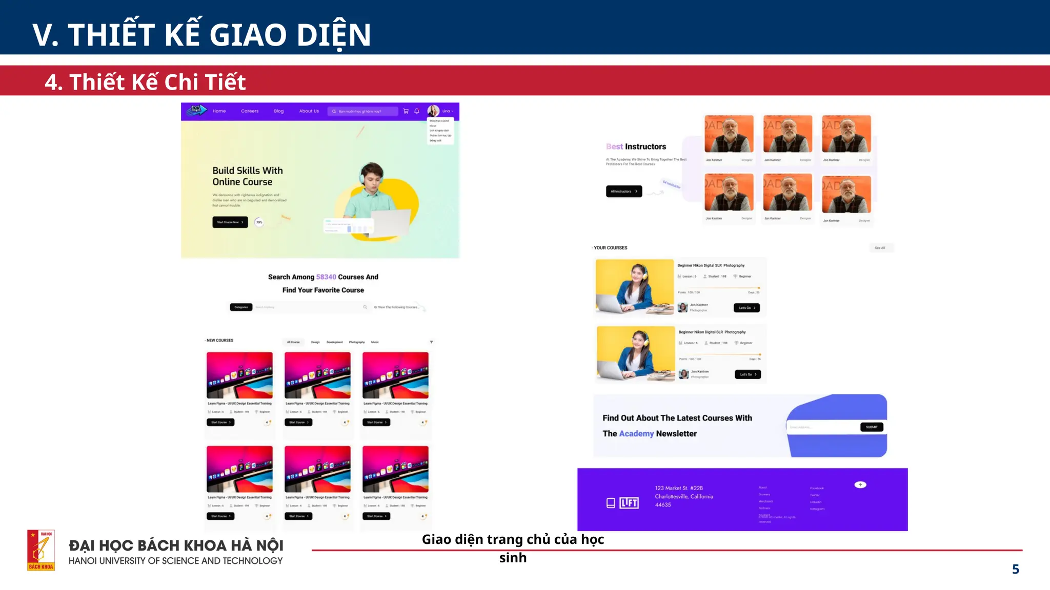 5
4. Thiết Kế Chi Tiết
V. THIẾT KẾ GIAO DIỆN
Giao diện trang chủ của học
sinh
 