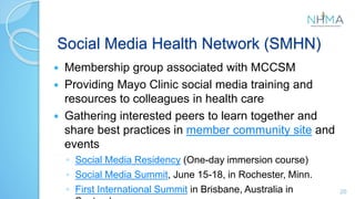 For More Information
22
 @LeeAase on Twitter
 socialmediacenter@mayo.edu
 Social Media Health Network
 