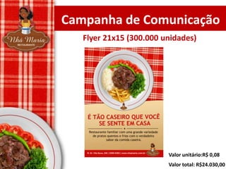 Campanha de Comunicação
Flyer 21x15 (300.000 unidades)

Valor unitário:R$ 0,08
Valor total: R$24.030,00

 