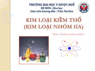 TRƯỜNG ĐẠI HỌC Y DƯỢC HUẾ
BỘ MÔN : Hóa học
Giáo viên hướng dẫn : Trần Thị Hòa
1
KIM LOẠI KIỀM THỔ
(KIM LOẠI NHÓM IIA)
Nhóm : Chicken chicken chicken
 