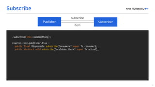 .subscribe(this::doSomething);
reactor.core.publisher.Flux :
public final Disposable	subscribe(Consumer<?	super T>	consumer);
public abstract void subscribe(CoreSubscriber<?	super T>	actual);
 