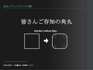 角丸とディスプレイの壁皆さんご存知の角丸border-radius:5px;via: http://www.w3.org/TR/css3-background/#corners