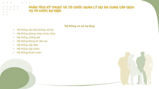 Hệ thống cơ sở hạ tầng
• Hệ thống sân bãi,đường nội bộ:
• Hệ thống phòng cháy chữa cháy:
• Hệ thống chống sét
• Hệ thống thông tin liên lạc
• Hệ thống cấp điện
• Hệ thống cấp nước
• Hệ thống thoát nước:
 