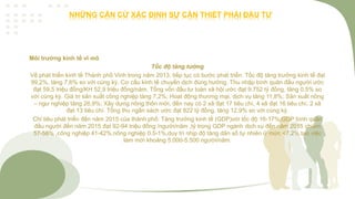 Môi trường kinh tế vĩ mô
Tốc độ tăng tưởng
Về phát triển kinh tế Thành phố Vinh trong năm 2013, tiếp tục có bước phát triển. Tốc độ tăng trưởng kinh tế đạt
99,2%, tăng 7,6% so với cùng kỳ. Cơ cấu kinh tế chuyển dịch đúng hướng. Thu nhập bình quân đầu người ước
đạt 59,5 triệu đồng/KH 52,9 triệu đồng/năm. Tổng vốn đầu tư toàn xã hội ước đạt 9.752 tỷ đồng, tăng 0,5% so
với cùng kỳ. Giá trị sản xuất công nghiệp tăng 7,2%; Hoạt động thương mại, dịch vụ tăng 11,8%; Sản xuất nông
– ngư nghiệp tăng 26,9%; Xây dựng nông thôn mới, đến nay có 2 xã đạt 17 tiêu chí, 4 xã đạt 16 tiêu chí, 2 xã
đạt 13 tiêu chí. Tổng thu ngân sách ước đạt 822 tỷ đồng, tăng 12,9% so với cùng kỳ.
Chỉ tiêu phát triển đến năm 2015 của thành phố: Tăng trưởng kinh tế (GDP)với tốc độ 16-17%,GDP bình quân
đầu người đến năm 2015 đạt 92-94 triệu đồng /người/năm ,tỷ trọng GDP ngành dịch vụ đến năm 2015 chiếm
57-58% ,công nghiệp 41-42%,nông nghiệp 0.5-1%,duy trì nhịp độ tăng dân số tự nhiên ử mức <7,2%,tao việc
làm mới khoảng 5.000-5.500 người/năm.
NHỮNG CĂN CỨ XÁC ĐỊNH SỰ CẦN THIẾT PHẢI ĐẦU TƯ
 