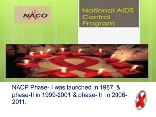 NACP Phase- I was launched in 1987 &
phase-II in 1999-2001 & phase-III in 2006-
2011.
 